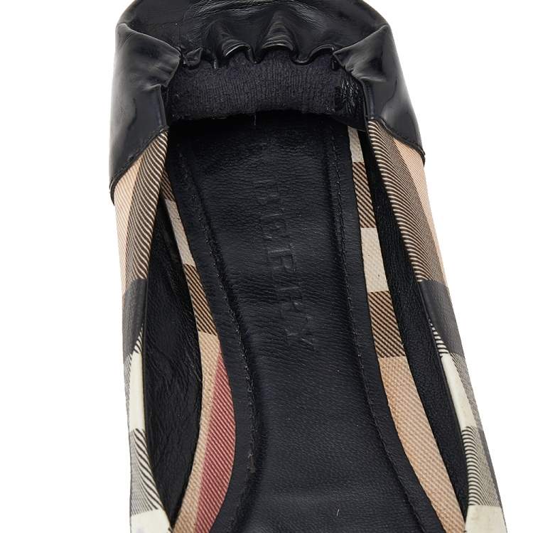 Pre Owned Burberry Beige/Black Nova Check PVC And Patent Leather Ballet Flats Size 39