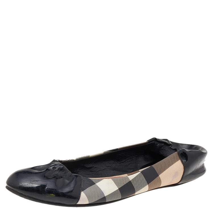 Pre Owned Burberry Beige/Black Nova Check PVC And Patent Leather Ballet Flats Size 39