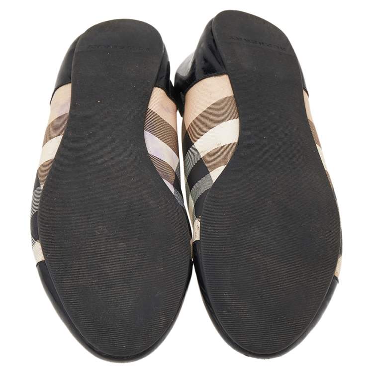 Pre Owned Burberry Beige/Black Nova Check PVC And Patent Leather Ballet Flats Size 39