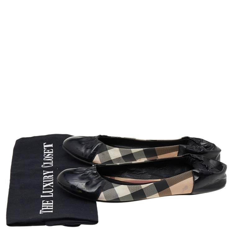 Pre Owned Burberry Beige/Black Nova Check PVC And Patent Leather Ballet Flats Size 39