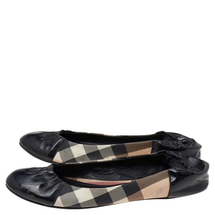Pre Owned Burberry Beige/Black Nova Check PVC And Patent Leather Ballet Flats Size 39