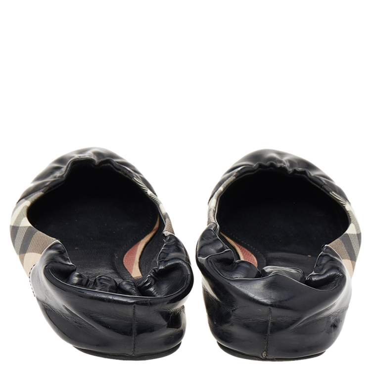 Pre Owned Burberry Beige/Black Nova Check PVC And Patent Leather Ballet Flats Size 39