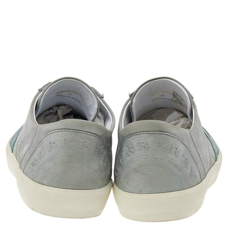 Pre Owned Burberry Teal Green/Grey Suede and Leather Low-Top Sneakers Size 39