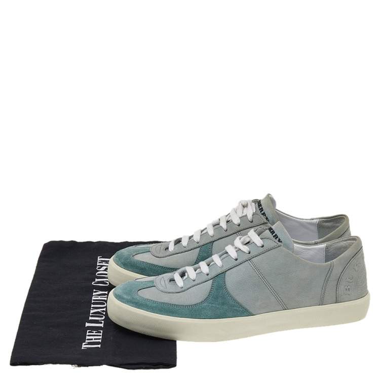Pre Owned Burberry Teal Green/Grey Suede and Leather Low-Top Sneakers Size 39