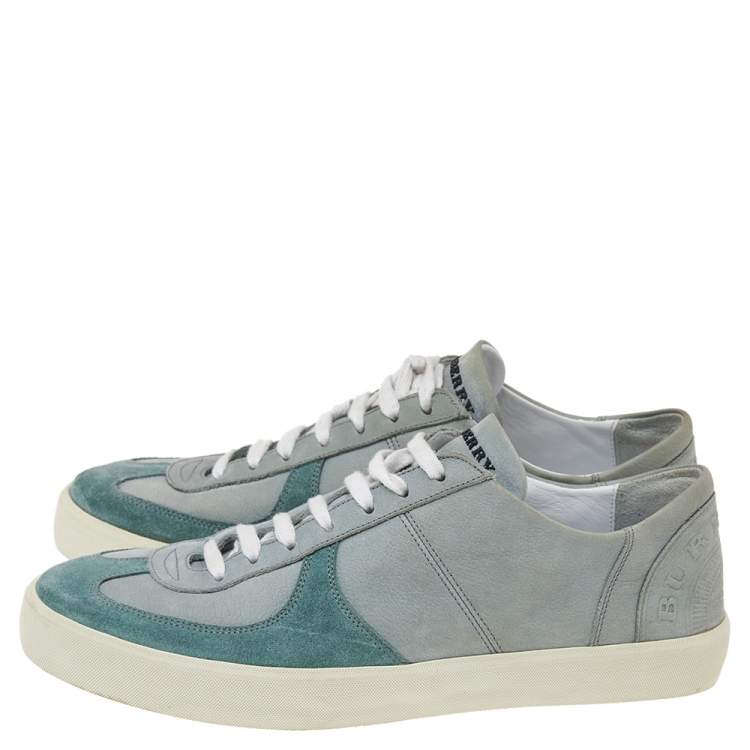 Pre Owned Burberry Teal Green/Grey Suede and Leather Low-Top Sneakers Size 39