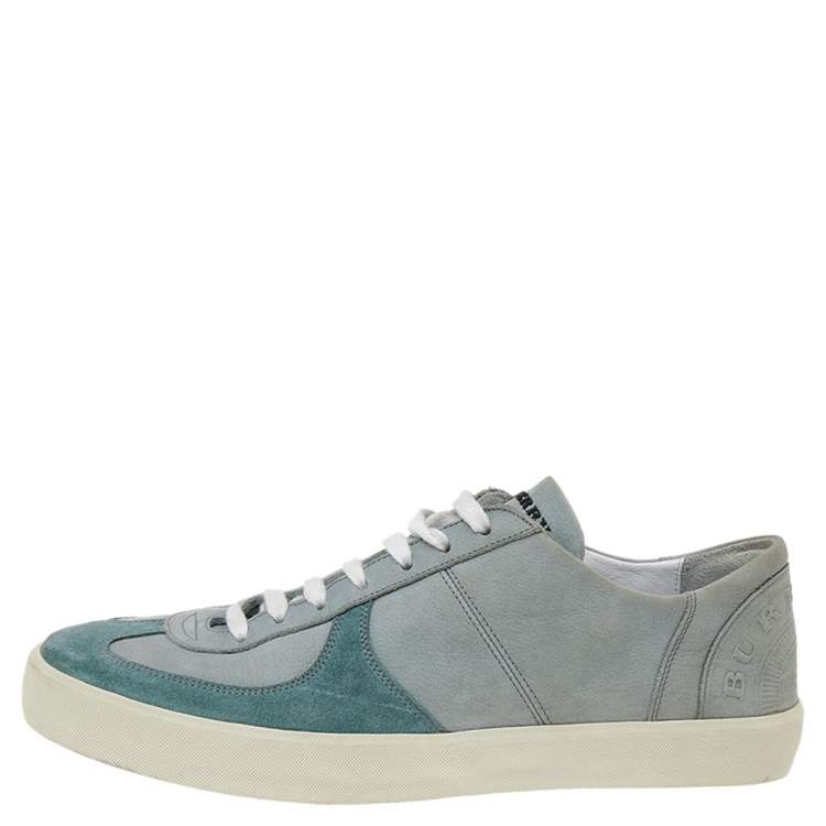 Pre Owned Burberry Teal Green/Grey Suede and Leather Low-Top Sneakers Size 39