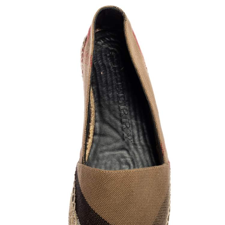 Pre Owned Burberry Beige Hodgeson Check Canvas Slip On Espadrilles Size 39