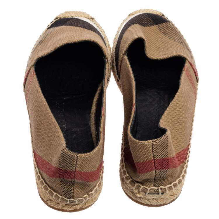 Pre Owned Burberry Beige Hodgeson Check Canvas Slip On Espadrilles Size 39