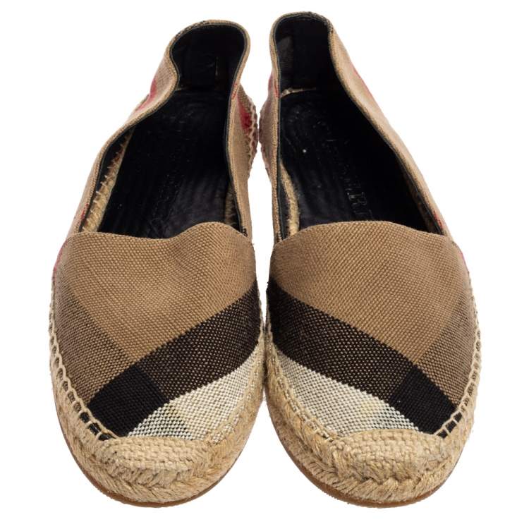 Pre Owned Burberry Beige Hodgeson Check Canvas Slip On Espadrilles Size 39