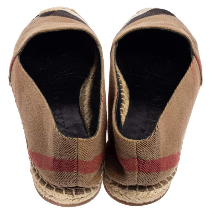 Pre Owned Burberry Beige Canvas House Check Espadrilles Flats Size 40