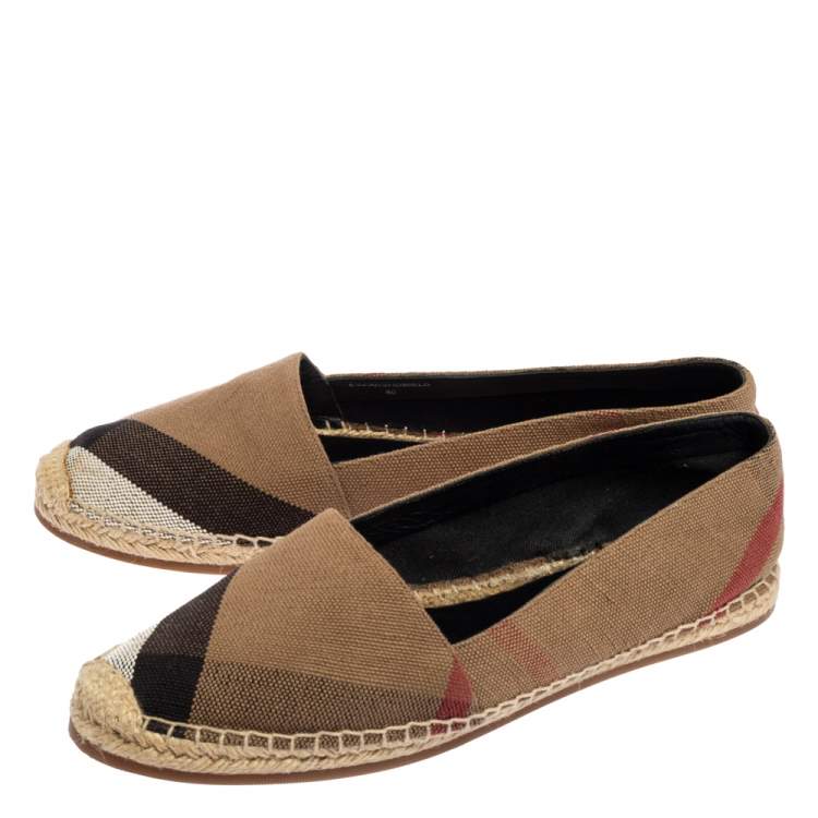 Pre Owned Burberry Beige Canvas House Check Espadrilles Flats Size 40