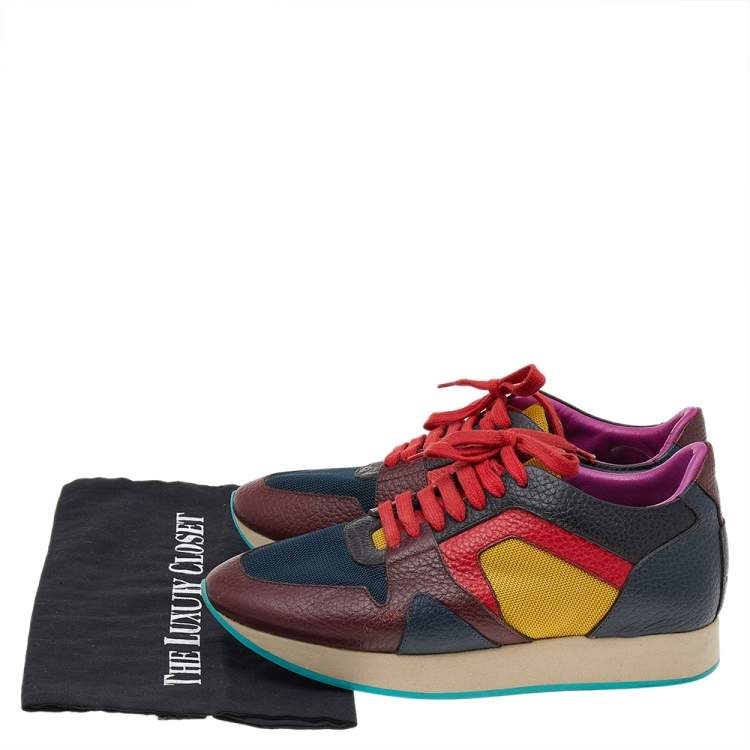 Pre Owned Burberry Prorsum Multi Colorblock Leather And Mesh The Field Lace Up Sneakers Size 38