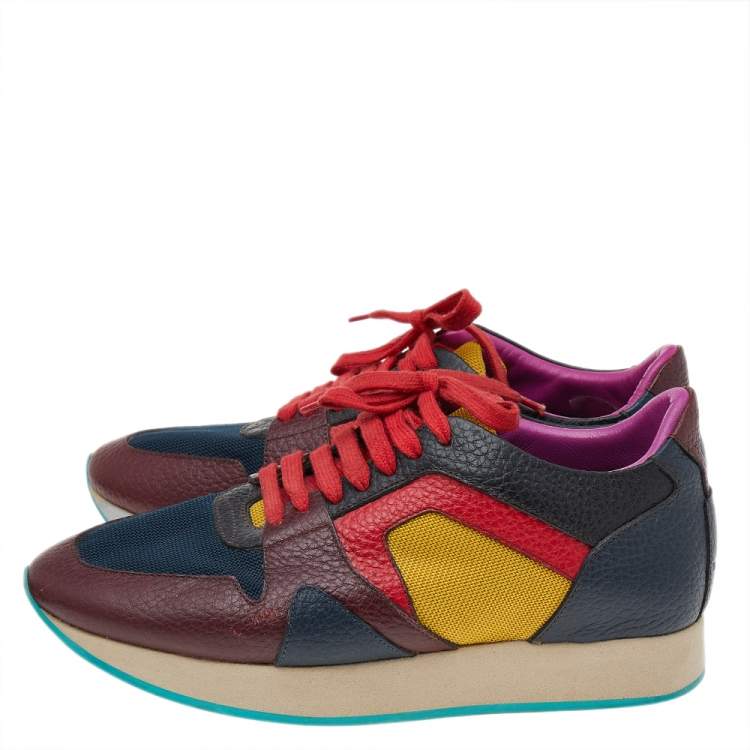 Pre Owned Burberry Prorsum Multi Colorblock Leather And Mesh The Field Lace Up Sneakers Size 38