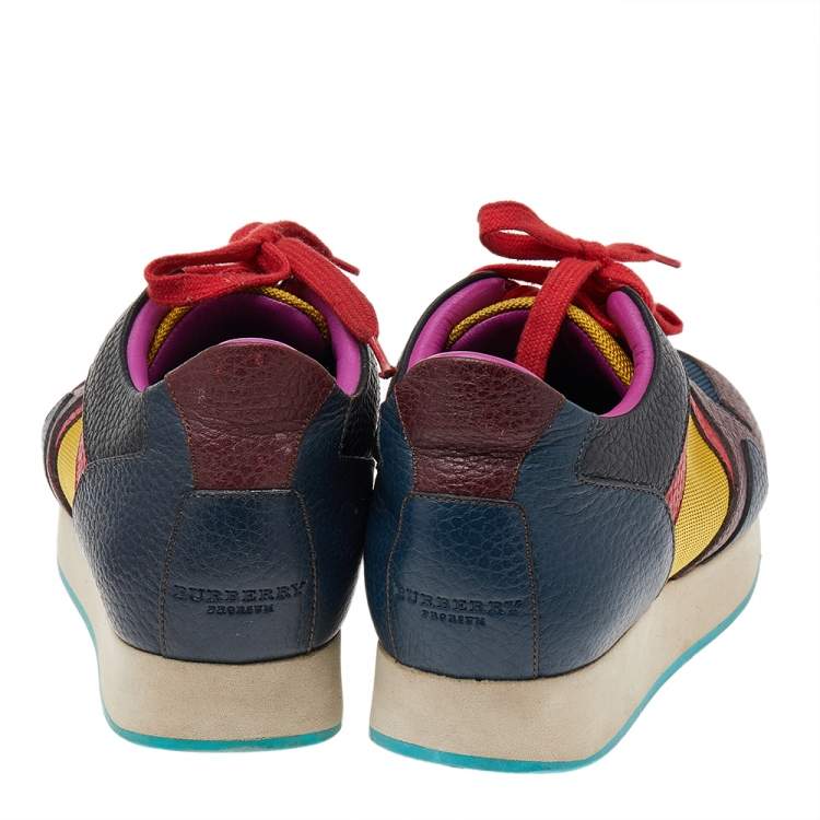 Pre Owned Burberry Prorsum Multi Colorblock Leather And Mesh The Field Lace Up Sneakers Size 38