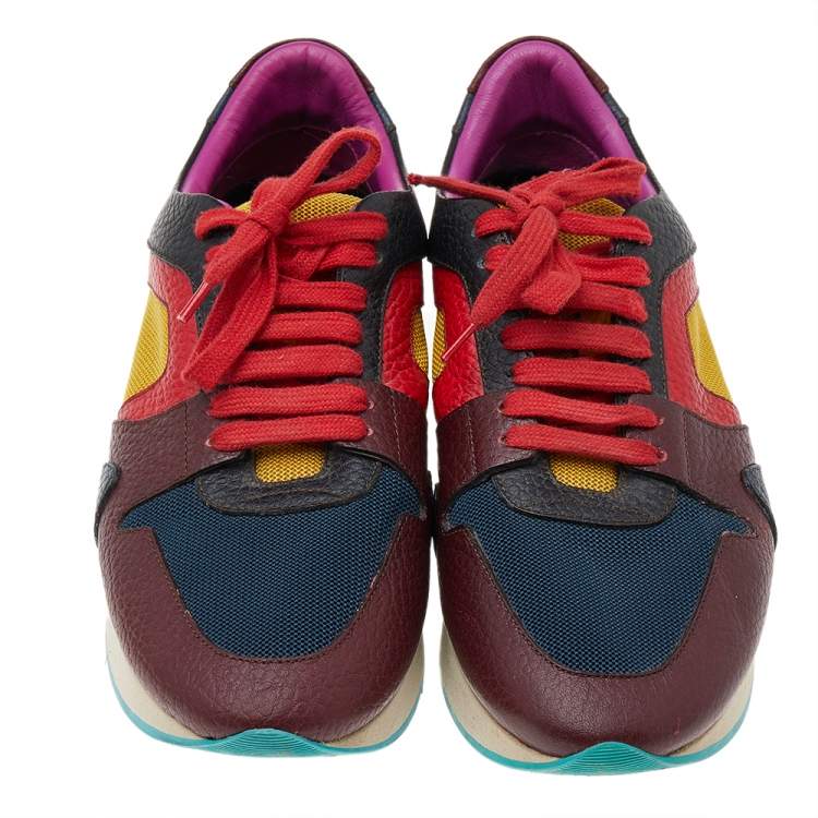 Pre Owned Burberry Prorsum Multi Colorblock Leather And Mesh The Field Lace Up Sneakers Size 38