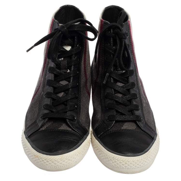 Pre Owned Burberry Ombre Black Check Canvas High Top Sneakers Size 41