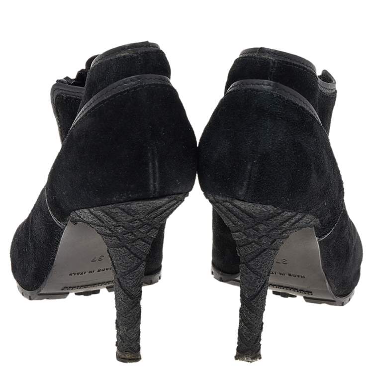 Pre Owned Burberry Black Suede Peep Toe Ankle Booties Size 37