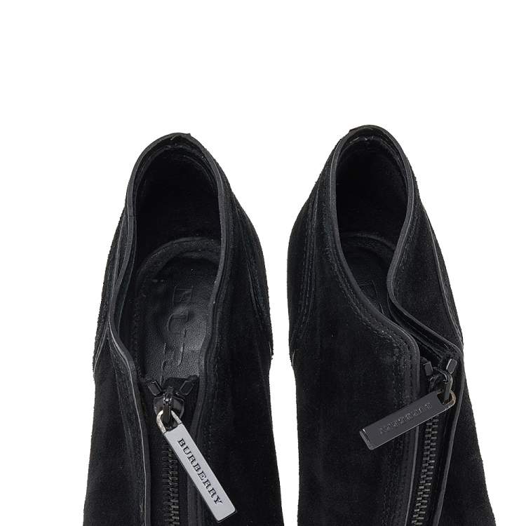 Pre Owned Burberry Black Suede Peep Toe Ankle Booties Size 37