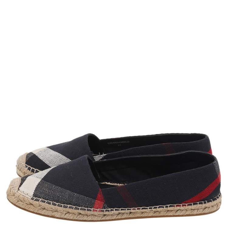 Pre Owned Burberry Black Nova Check Canvas Espadrilles Flats Size 41