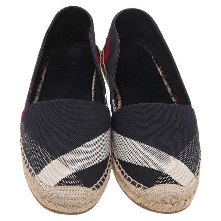 Pre Owned Burberry Black Nova Check Canvas Espadrilles Flats Size 41