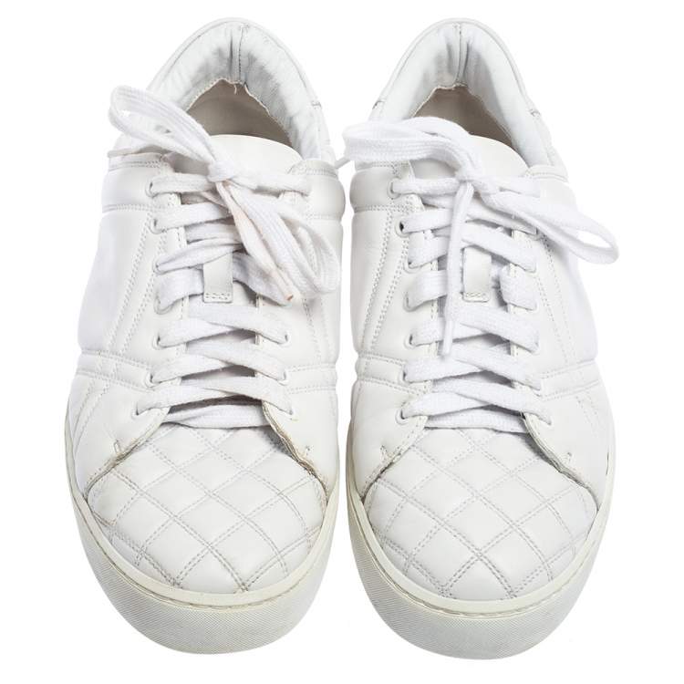 Pre Owned Burberry White Quilted Leather Westford Low Top Sneakers Size 39.5