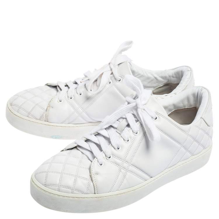 Pre Owned Burberry White Quilted Leather Westford Low Top Sneakers Size 39.5