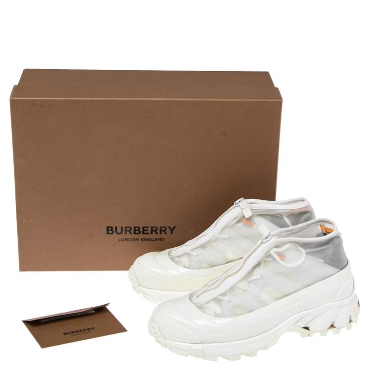 Pre Owned Burberry White Mesh and Rubber Arthur Low Top Sneakers Size 39