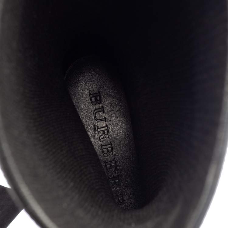 Pre Owned Burberry Black Rubber and Nova Check Canvas Rain Boots Size 40