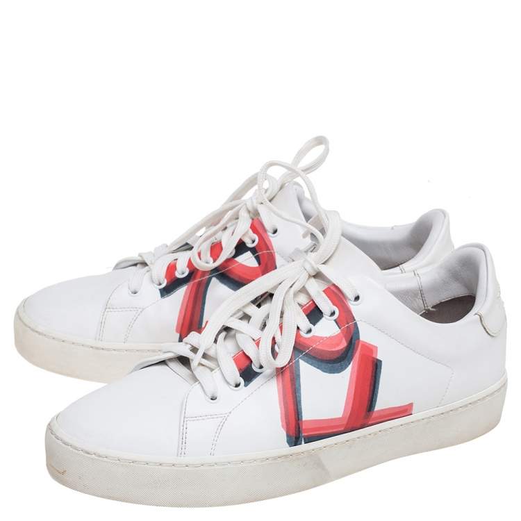 Pre Owned Burberry White/Red Graffiti Print Leather Low Top Sneakers Size 36.5