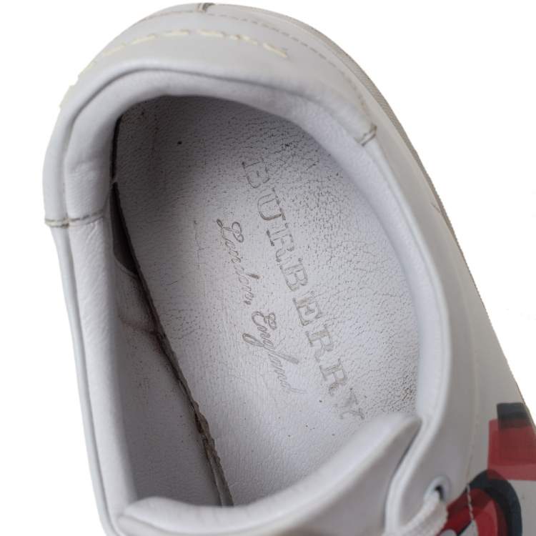 Pre Owned Burberry White/Red Graffiti Print Leather Low Top Sneakers Size 36.5