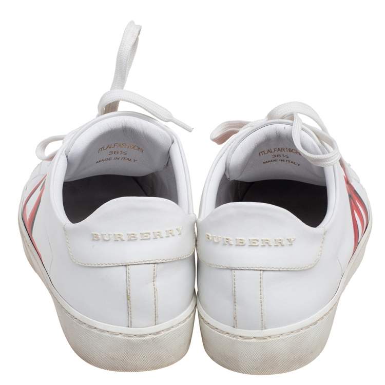 Pre Owned Burberry White/Red Graffiti Print Leather Low Top Sneakers Size 36.5