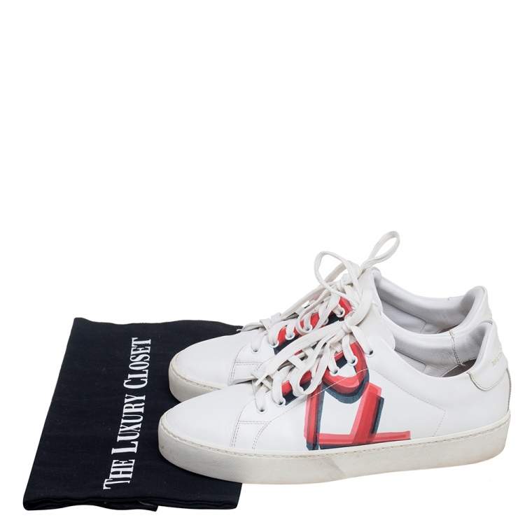 Pre Owned Burberry White/Red Graffiti Print Leather Low Top Sneakers Size 36.5