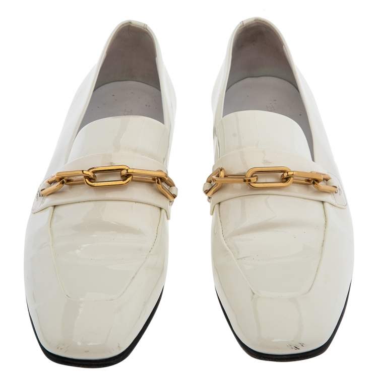 Pre Owned Burberry White Patent Leather Chillcot Slip On Loafers Size 36