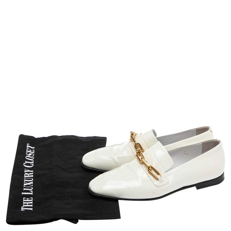 Pre Owned Burberry White Patent Leather Chillcot Slip On Loafers Size 36
