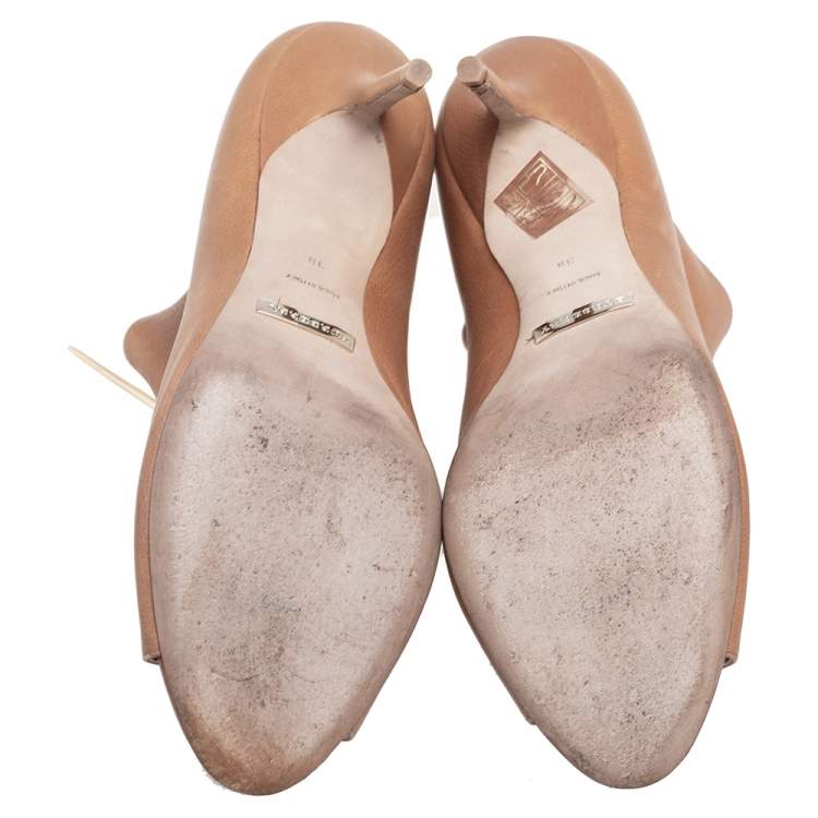 Pre Owned Burberry Beige Leather Peep Toe Front Zip Booties Size 39