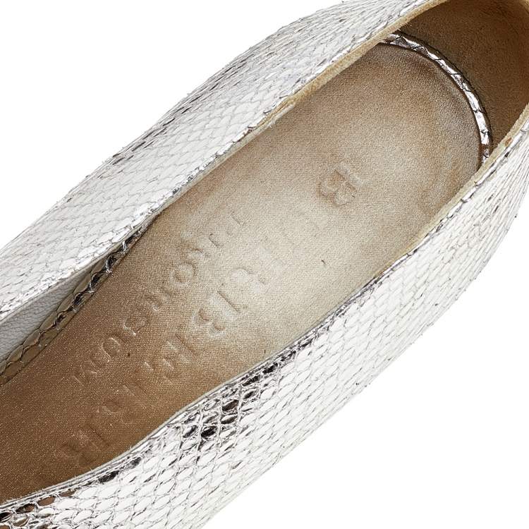 Pre Owned Burberry Gold Python Leather Wedge Pumps Size 38