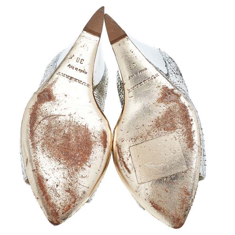 Pre Owned Burberry Gold Python Leather Wedge Pumps Size 38