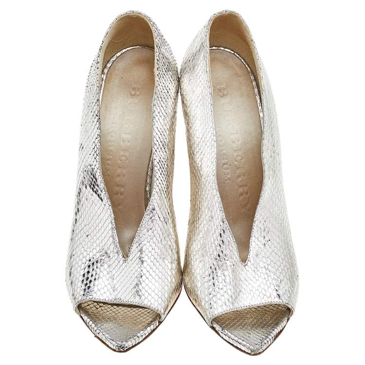 Pre Owned Burberry Gold Python Leather Wedge Pumps Size 38
