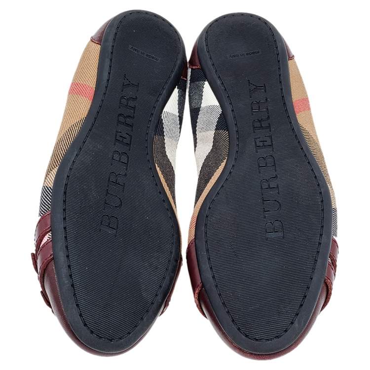 Pre Owned Burberry Beige/Burgundy Nova Check Canvas And Leather Ballet Flats Size 35