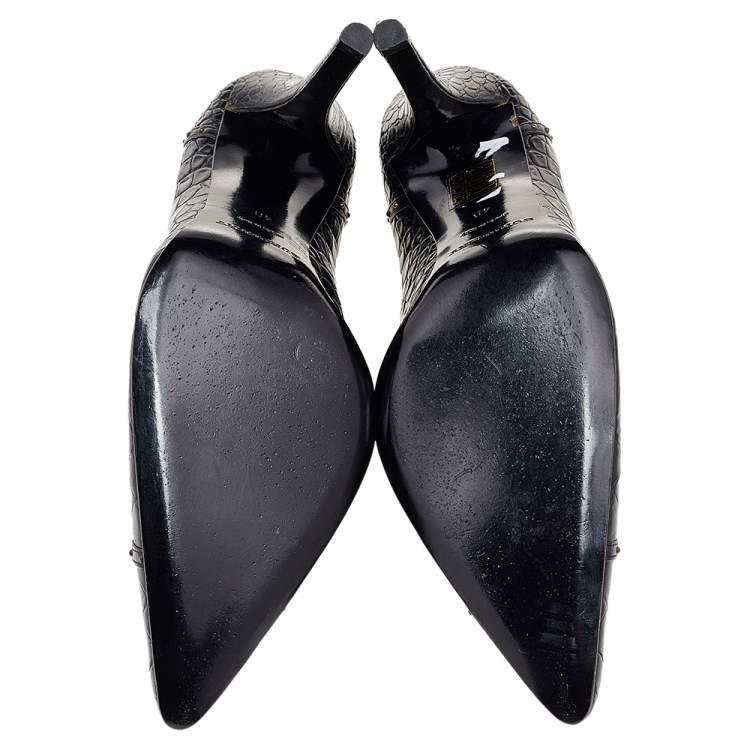Pre Owned Burberry Black Croc Embossed Leather Pumps Size 40