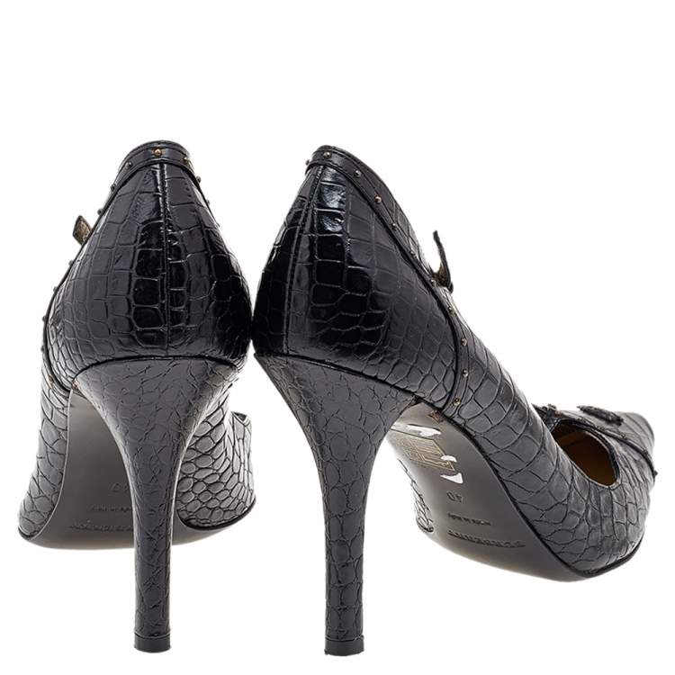 Pre Owned Burberry Black Croc Embossed Leather Pumps Size 40