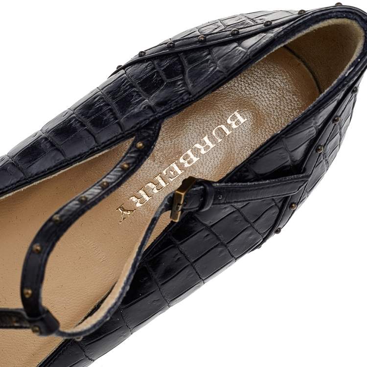 Pre Owned Burberry Black Croc Embossed Leather Pumps Size 40