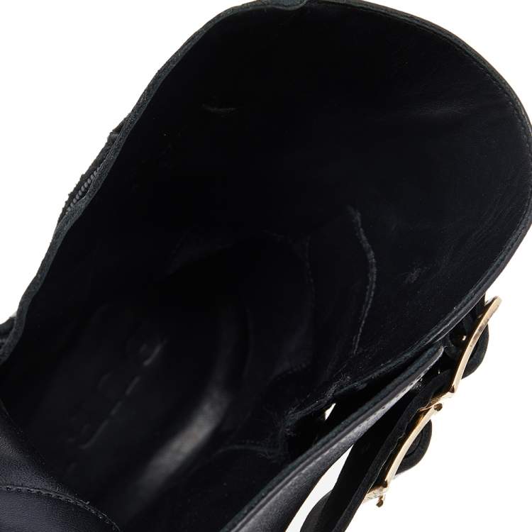 Pre Owned Burberry Black Leather Ankle Length Boots Size 36.5