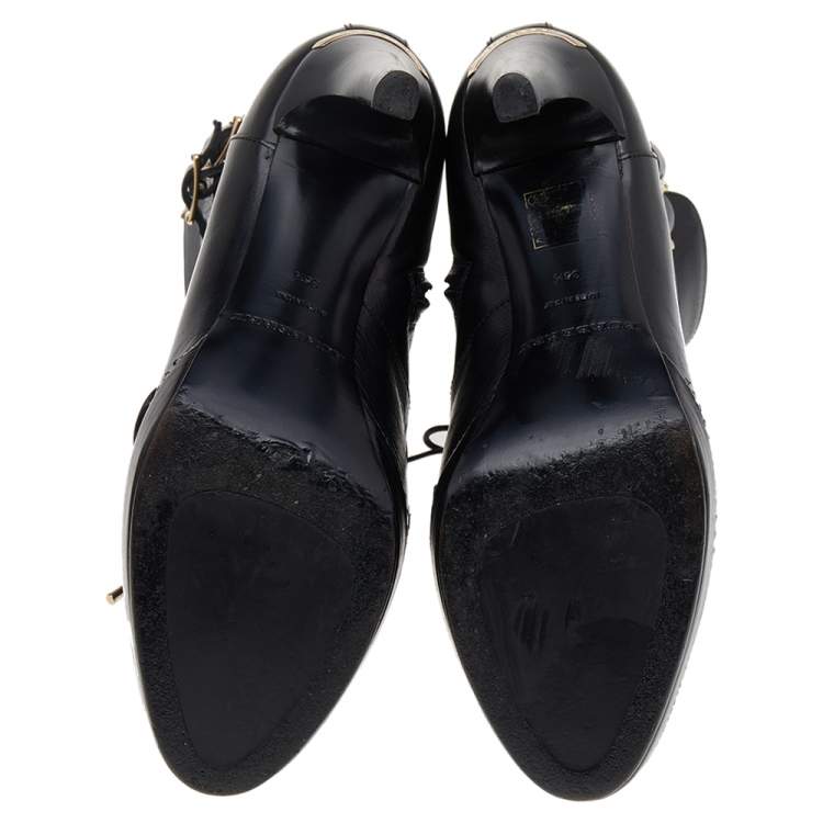 Pre Owned Burberry Black Leather Ankle Length Boots Size 36.5