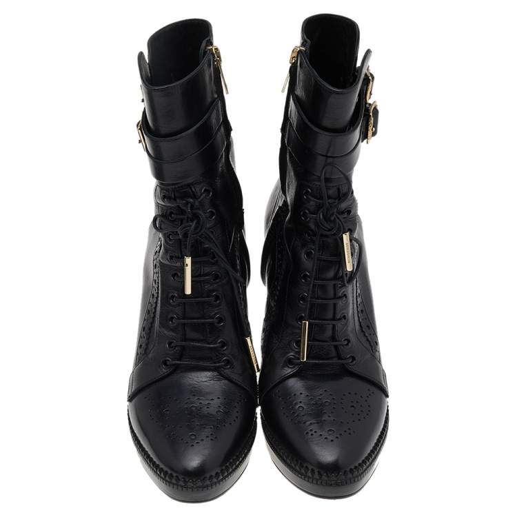 Pre Owned Burberry Black Leather Ankle Length Boots Size 36.5