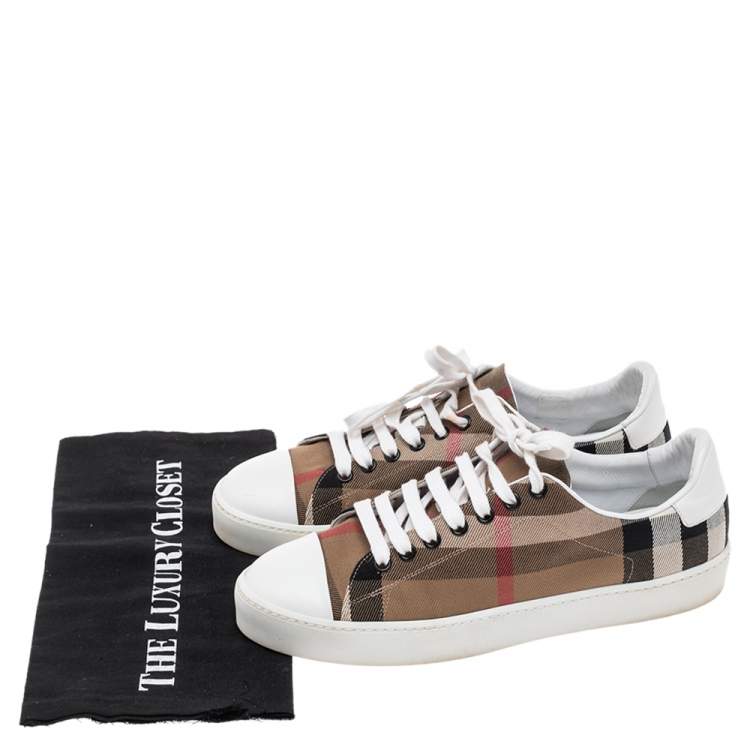 Pre Owned Burberry White/Beige Nova Check Canvas And Leather Cap Toe Sneakers Size 39