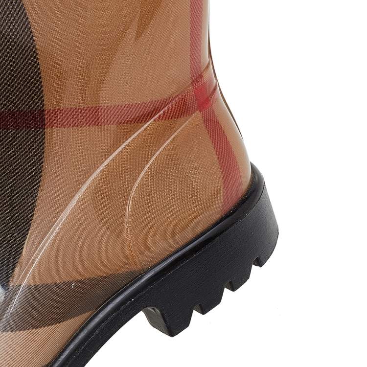 Pre Owned Burberry Brown Nova Check Rubber Rain Boots Size 36