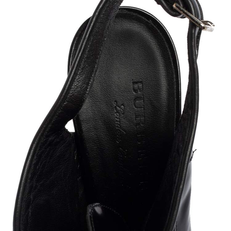 Pre Owned Burberry Black Patent Leather Buckton Pointed-Toe Slingback Pumps Size 39