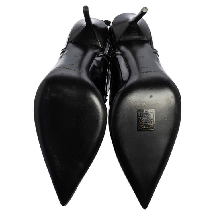 Pre Owned Burberry Black Patent Leather Buckton Pointed-Toe Slingback Pumps Size 39