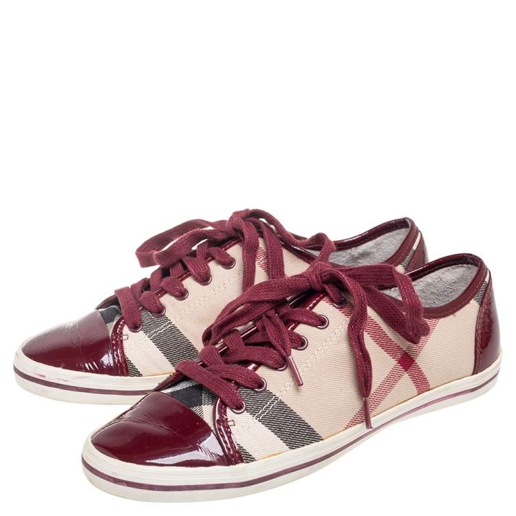 مملوكة مسبقًا Burberry Pink Nova Check Canvas And Patent Leather Low Top Sneakers Size 37